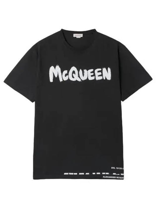 Graffiti logo print short sleeve t shirt black - ALEXANDER MCQUEEN - BALAAN 1