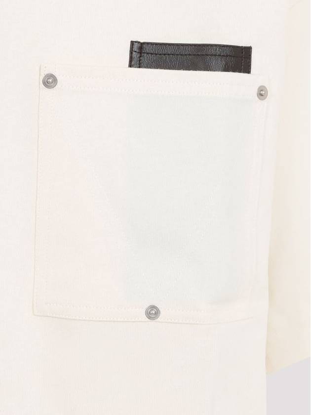 Leather Detailing Short Sleeve T-Shirt Ivory - BOTTEGA VENETA - BALAAN 4