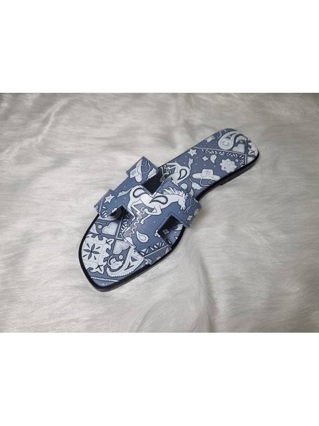 Oran Sandals Slippers Bandana Blue H241061Z1D - HERMES - BALAAN 4