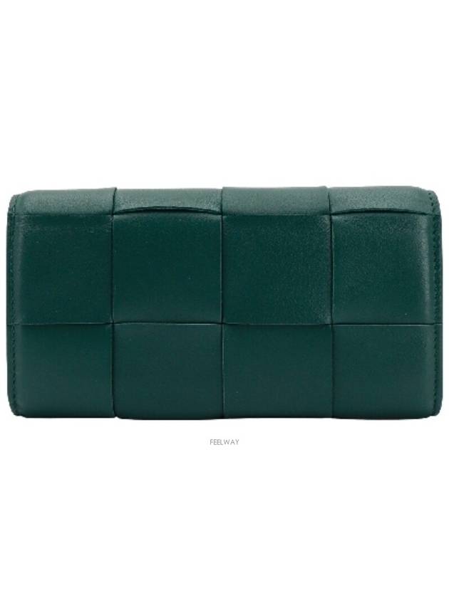 Large Cassette Flap Woven Leather Long Wallet Green - BOTTEGA VENETA - BALAAN 4