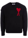 Intarsia Big Heart Logo Wool Knit Top Black - AMI - BALAAN 3