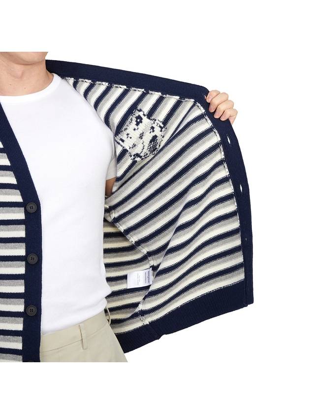 Fox Head Intarsia Striped Comfort Cardigan Navy White - MAISON KITSUNE - BALAAN 8