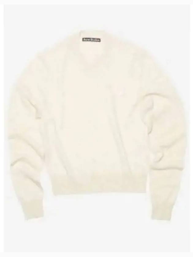 Face Logo V-Neck Knit Top Oatmeal Beige - ACNE STUDIOS - BALAAN 2