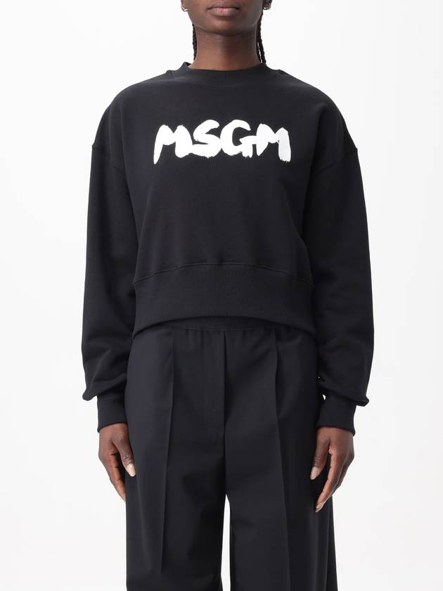 Brushed Logo Crop Cotton Sweatshirt Black - MSGM - BALAAN 2