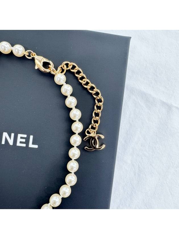 CC Logo Pearl Necklace Choker Black Gold ABE235 - CHANEL - BALAAN 3