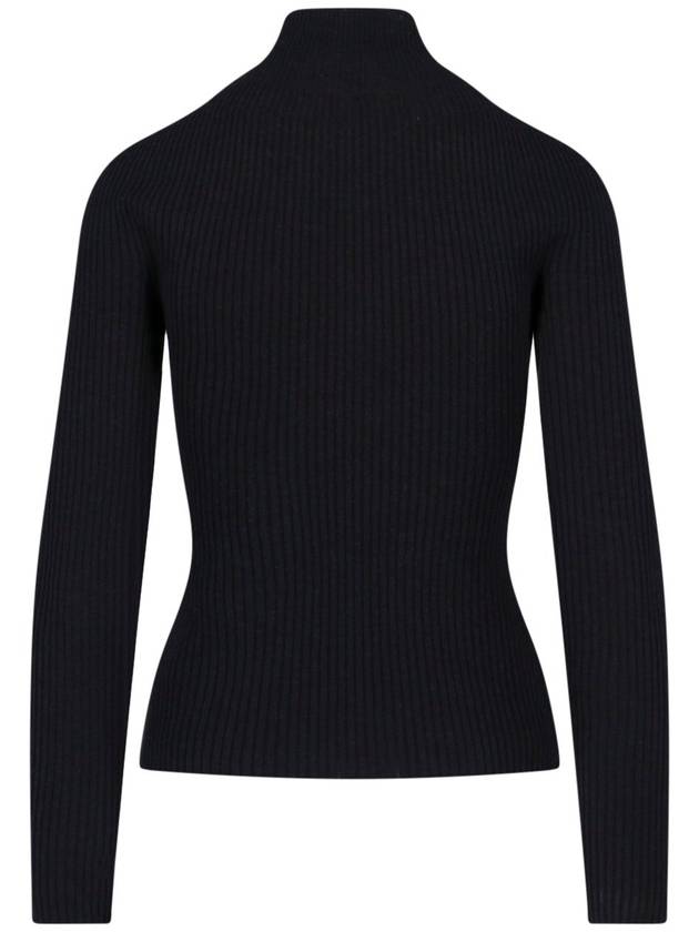 Iconic Logo Mock Neck Rib Long Sleeve Knit Top Black - COURREGES - BALAAN 3