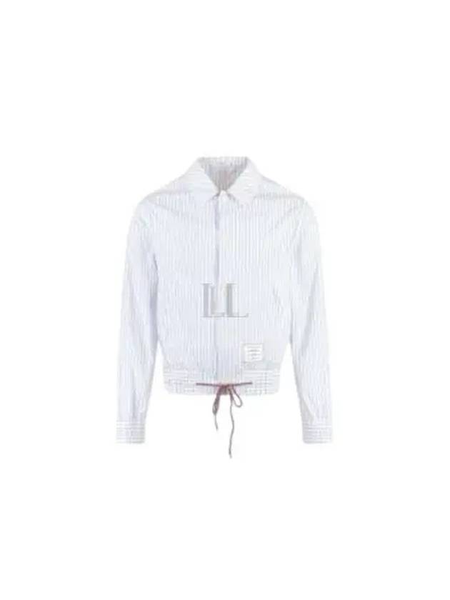 Drawstring Striped Shirt Jacket Light Blue - THOM BROWNE - BALAAN 2