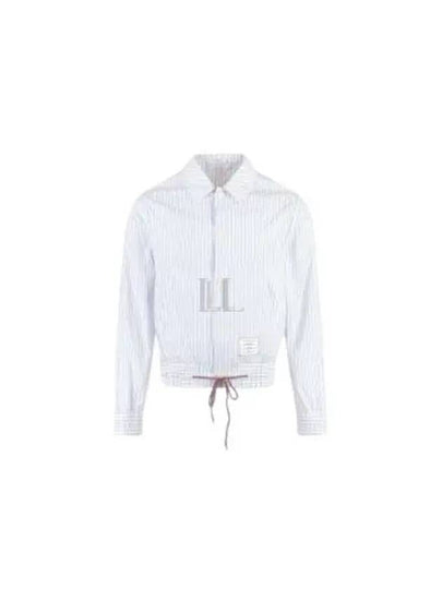 Drawstring Striped Shirt Jacket Light Blue - THOM BROWNE - BALAAN 2