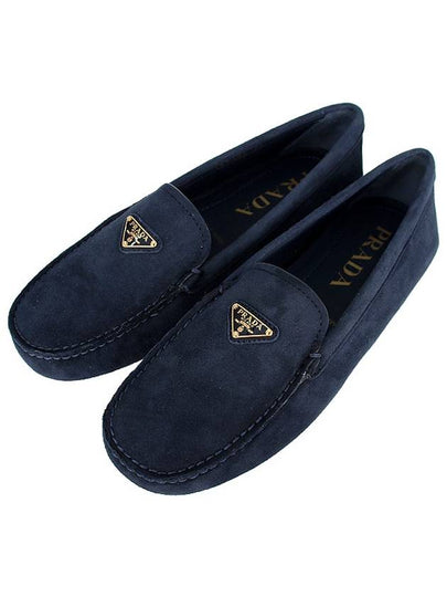 Triangle Logo Suede Driving Shoes Navy - PRADA - BALAAN 2