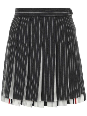 RWB Tab Wool Mini Mini Pleated Skirt Grey - THOM BROWNE - BALAAN 1