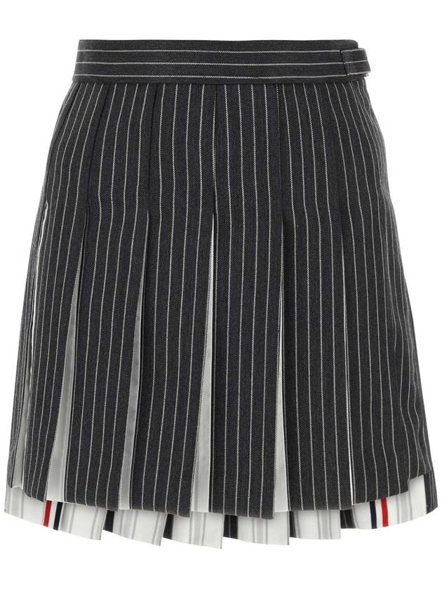 RWB Tab Wool Mini Mini Pleated Skirt Grey - THOM BROWNE - BALAAN 1