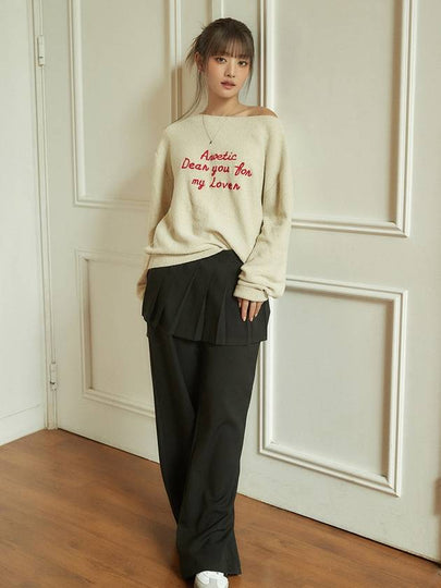 Minnie wearing ANC EMBROIDERY BOATNECK KNIT IVORY - ANOETIC - BALAAN 2