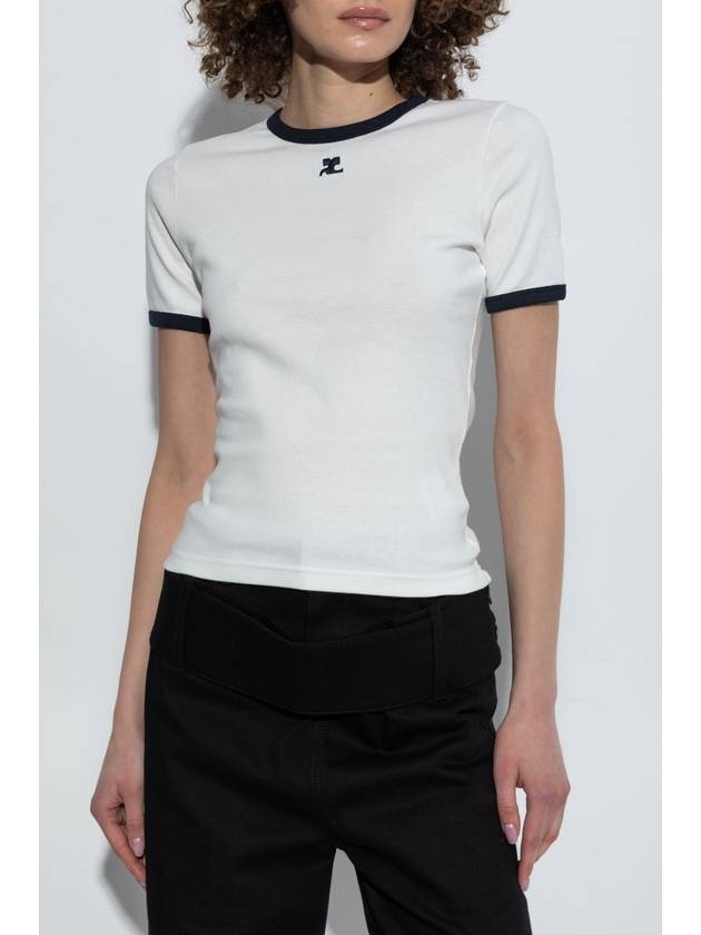 Courrèges T-shirt With Embroidered Logo, Women's, White - COURREGES - BALAAN 3