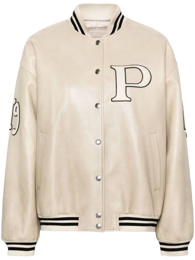 Patch leather bomber jacket ivory - PRADA - BALAAN 2