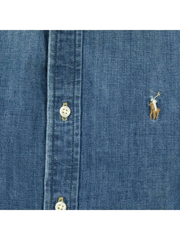 Embroidered Logo Denim Shirt Blue - POLO RALPH LAUREN - BALAAN 5