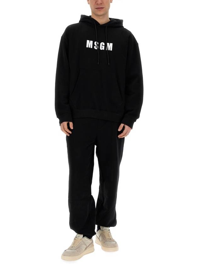 Logo Print Cotton Hoodie Black - MSGM - BALAAN 3