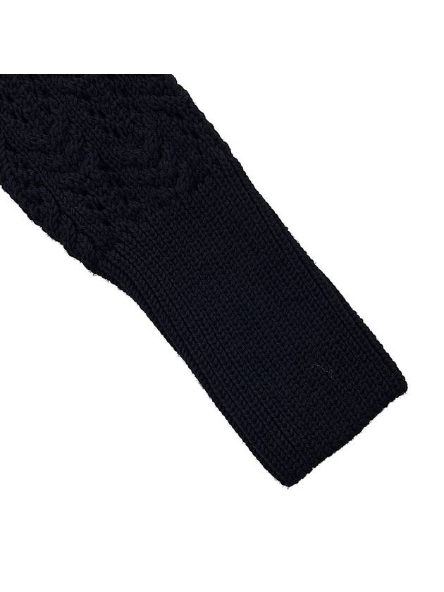 Women's Irish Pointel Cable Merino Wool 4 Bar Turtleneck Navy - THOM BROWNE - BALAAN.