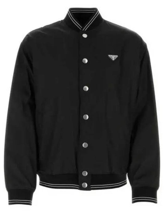 Men's Reversible Re-Nylon Cotton Fleece Bomber Jacket Black - PRADA - BALAAN 2