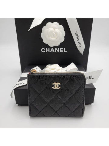 Half Wallet Women s Zipper Card Classic Caviar Black Gold AP3999 - CHANEL - BALAAN 1