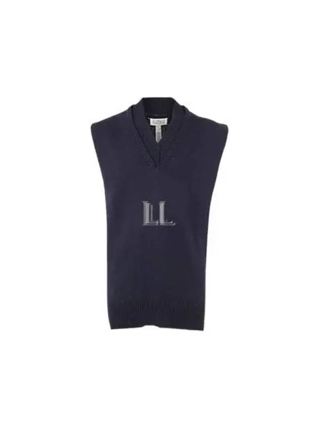 Layered Detail V-Neck Knit Vest Navy - MAISON MARGIELA - BALAAN 2