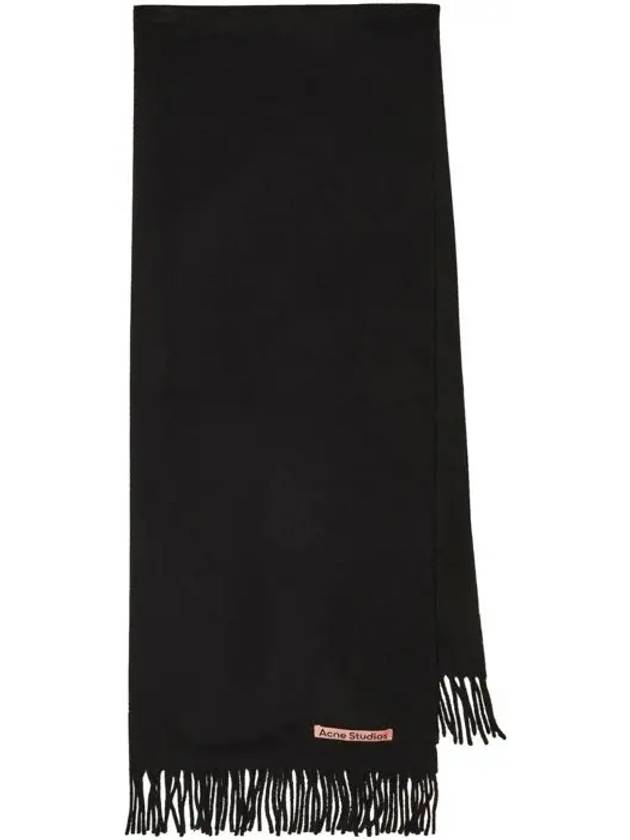 Logo Wool Fringe Scarf Black - ACNE STUDIOS - BALAAN 4