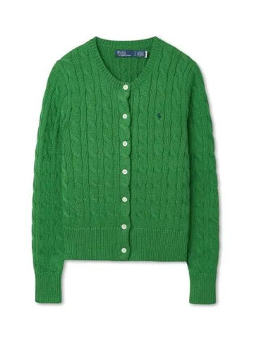 W cable knit cotton crewneck cardigan green - POLO RALPH LAUREN - BALAAN 1