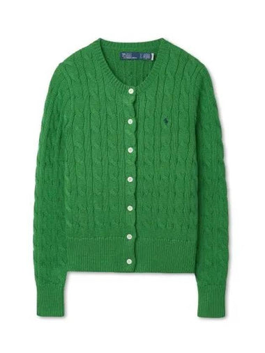 W cable knit cotton crewneck cardigan green - POLO RALPH LAUREN - BALAAN 1