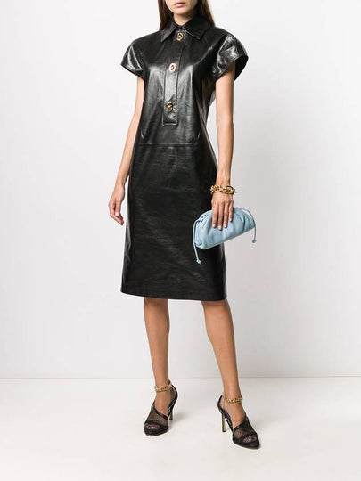 WoMen's Leather Shirt Long Dress Black - BOTTEGA VENETA - BALAAN 2