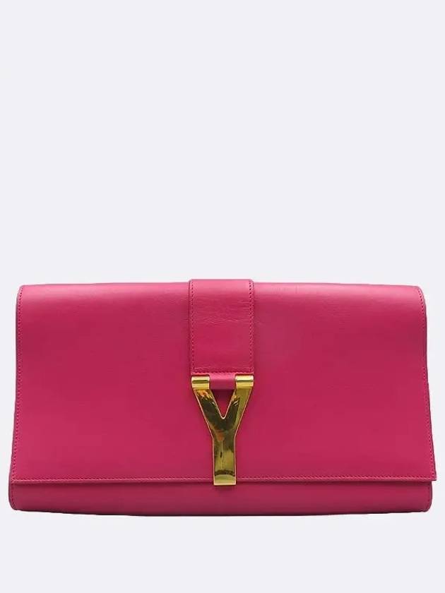 311213 Pink leather Y line gold logo flap clutch - SAINT LAURENT - BALAAN 2