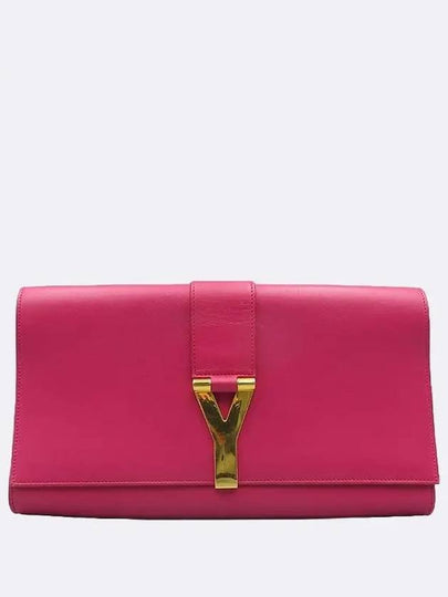 311213 Pink leather Y line gold logo flap clutch - SAINT LAURENT - BALAAN 2