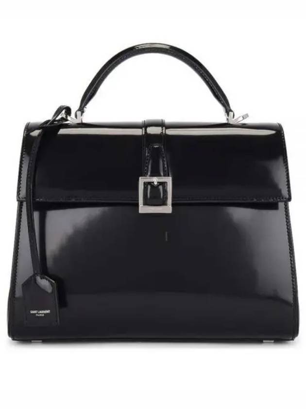 Le Fermoir Small Top-Handle Brushed Leather Tote Bag Black - SAINT LAURENT - BALAAN 2