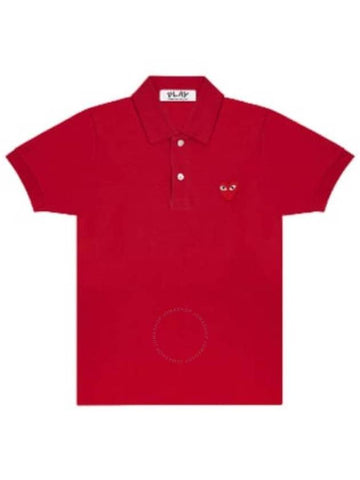 Cdg Play Embroidered Red Heart Polo Shirt Size Large - COMME DES GARCONS PLAY - BALAAN 1