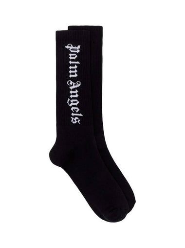 Vertical Logo Cotton Socks Black - PALM ANGELS - BALAAN 1