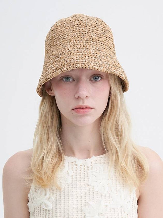 Knitting Straw Bonnet Hat Beige - BROWN HAT - BALAAN 1