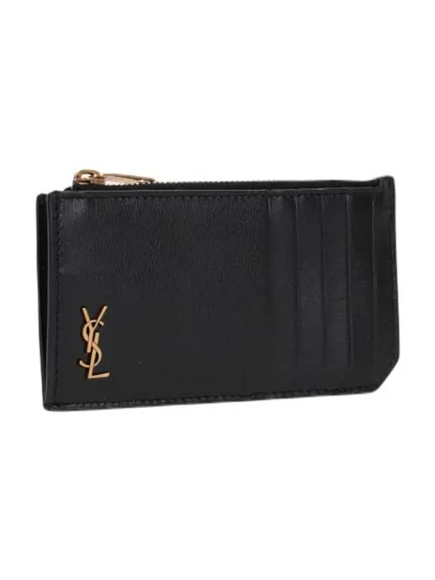 Monogram Leather Gold Zipper Card Wallet Black - SAINT LAURENT - BALAAN 3