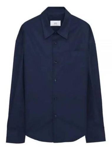 Boxy Fit Long Sleeve Shirt Nautic Blue - AMI - BALAAN 1