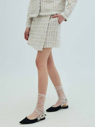 Check Tweed Wrap Shorts Ivory - OPENING SUNSHINE - BALAAN 2