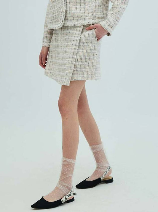 Check Tweed Wrap ShortsIvory - OPENING SUNSHINE - BALAAN 1