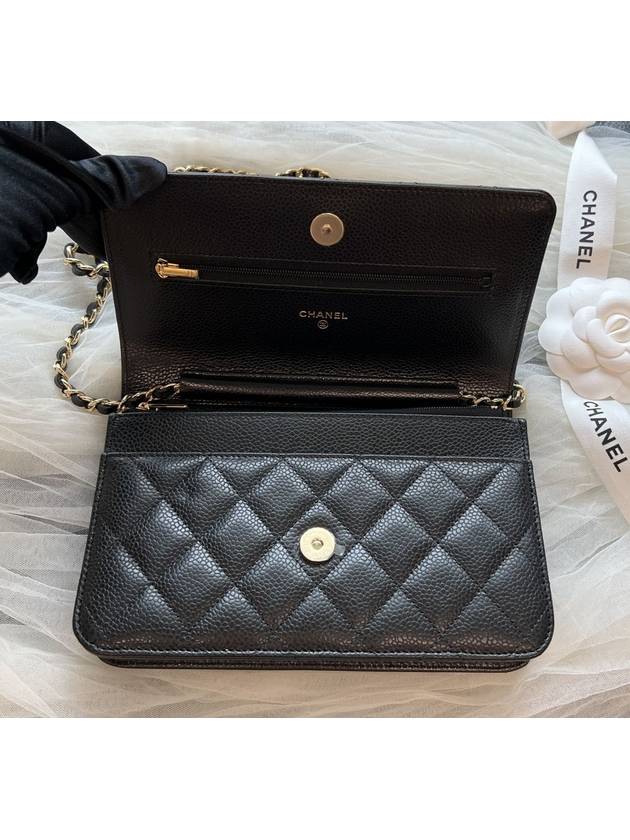 Classic Wallet On Chain Crossbody Bag Grained Calfskin Gold Black - CHANEL - BALAAN 3