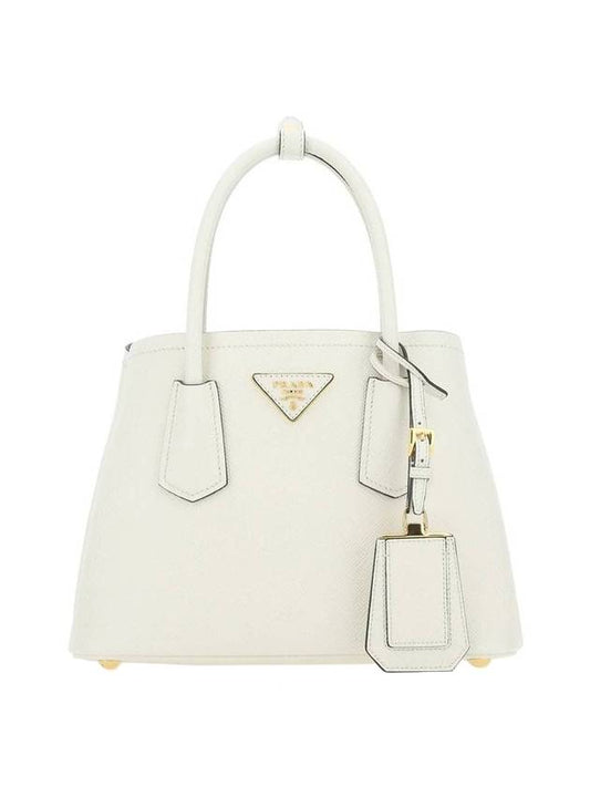 Double Saffiano Mini Tote Bag White - PRADA - BALAAN.