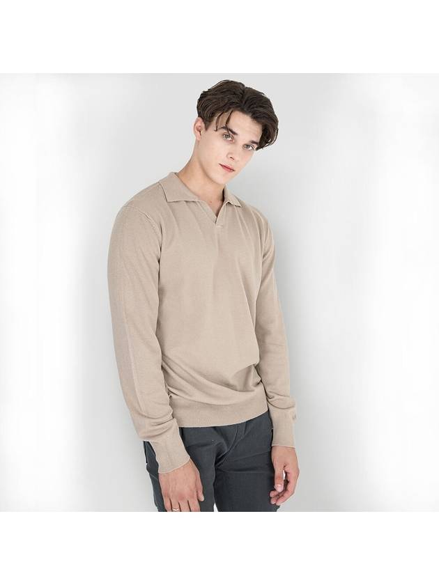 Traverto Basic Open Collar Knit Beige - GOLD PERCENT - BALAAN 2