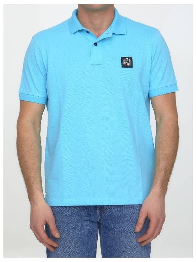 Men's Logo Patch Cotton Polo Shirt Blue - STONE ISLAND - BALAAN 2