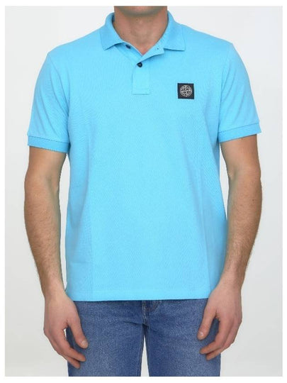 Men's Logo Patch Cotton Polo Shirt Blue - STONE ISLAND - BALAAN 2