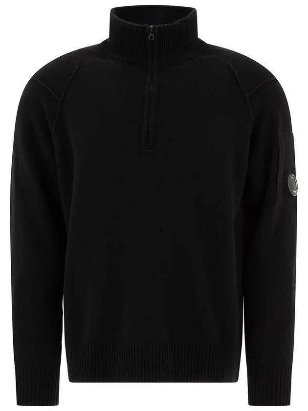 Lambswool GRS Half Zipped Knit Top Black - CP COMPANY - BALAAN 2