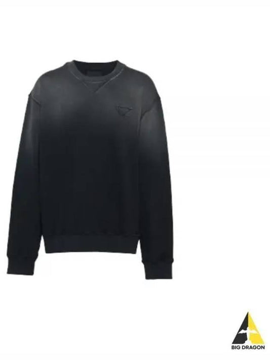 Oversized Garment-Dyed Cotton Sweatshirt Black - PRADA - BALAAN 2