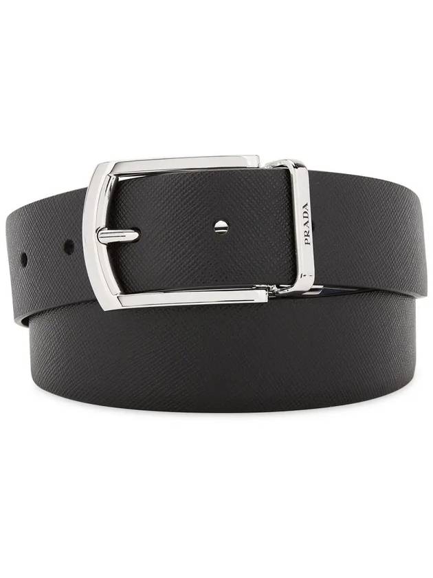 Saffiano Leather Reversible Belt Black Baltic Blue - PRADA - BALAAN 4