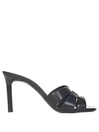 Tribute Leather Sandal Heels Black - SAINT LAURENT - BALAAN 2