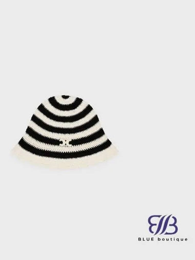 Triomphe Striped Crochet Cloche Bucket Hat Black Ecru - CELINE - BALAAN 1