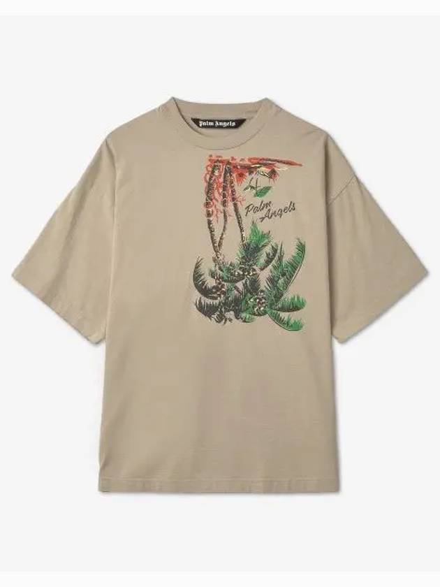 Palm print crew neck short sleeve t shirt beige PMAA066S23JER0036155 - PALM ANGELS - BALAAN 1