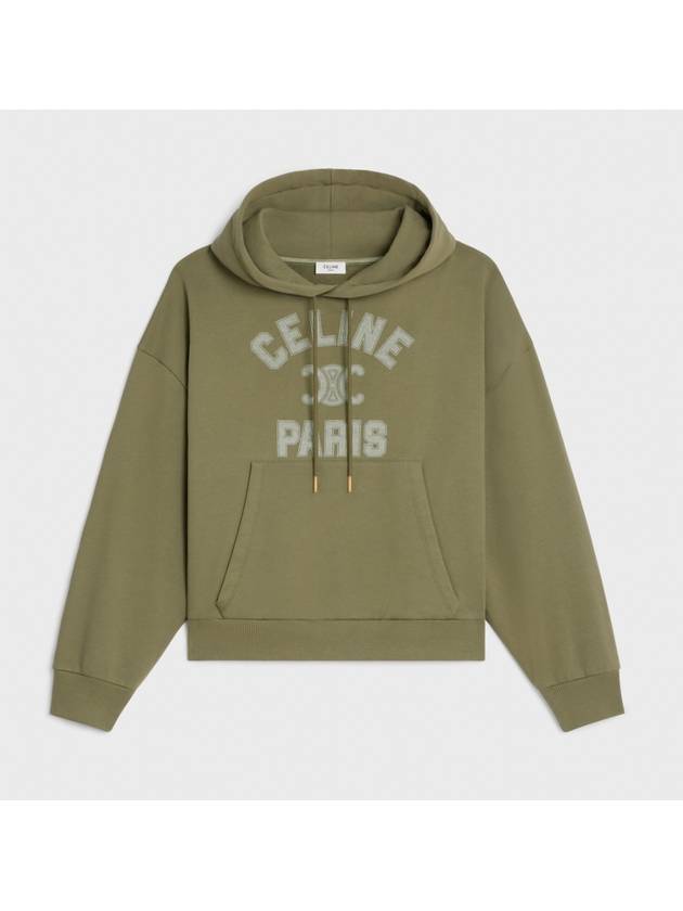 Logo Print Cotton Fleece Loose Hoodie KhakI - CELINE - BALAAN 1